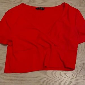 red cropped short sleeve